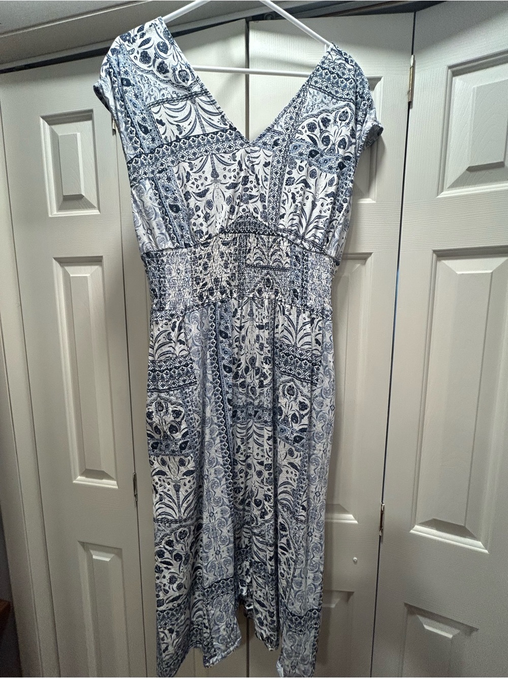 Old Navy Smocked Blue Paisley Midi Dress